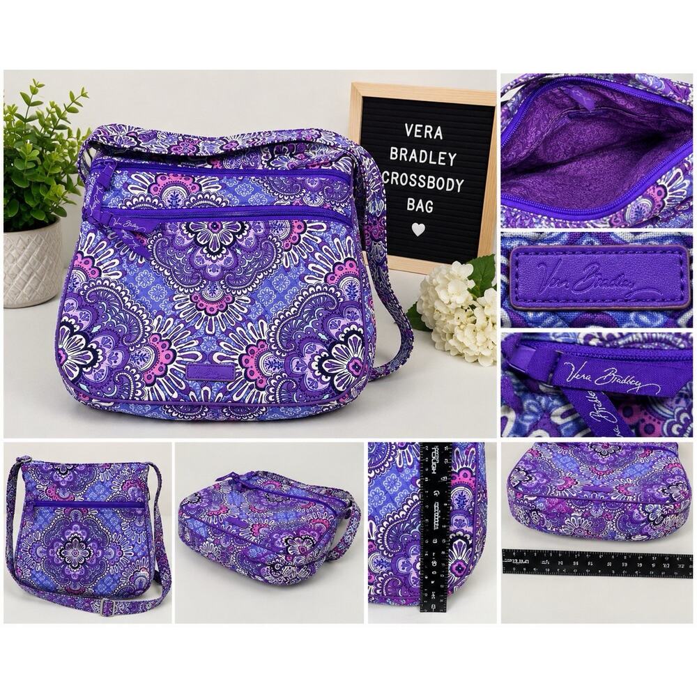 Vera Bradley Purple Paisley Quilted Crossbody Shoulder Bag Floral Purse